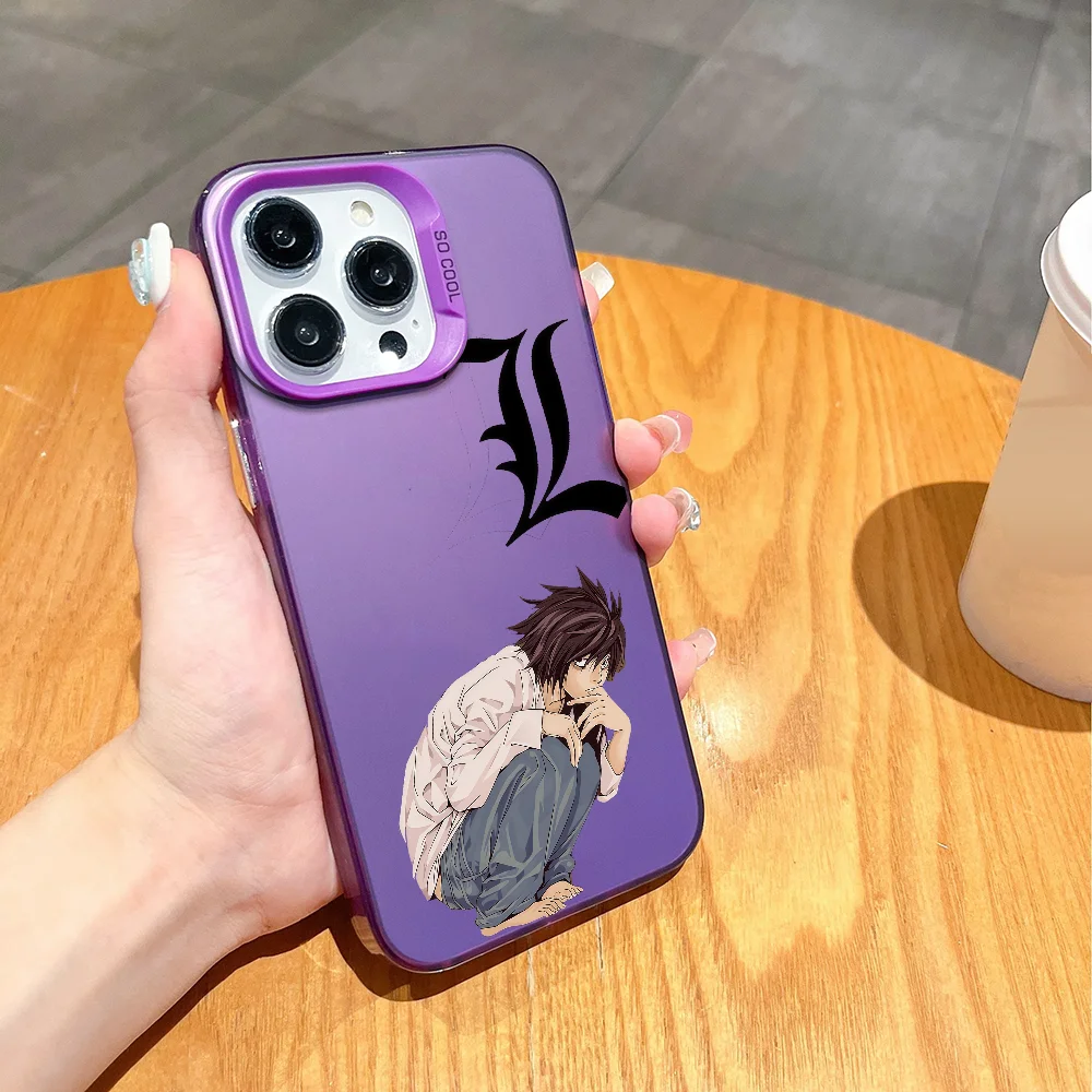 アニメ デスノート スマホケース iPhone 12 11 13 14 15 16 17Max Pro Plus Mini用 エレクトロプレートシルバー lMDaserカラーカバー