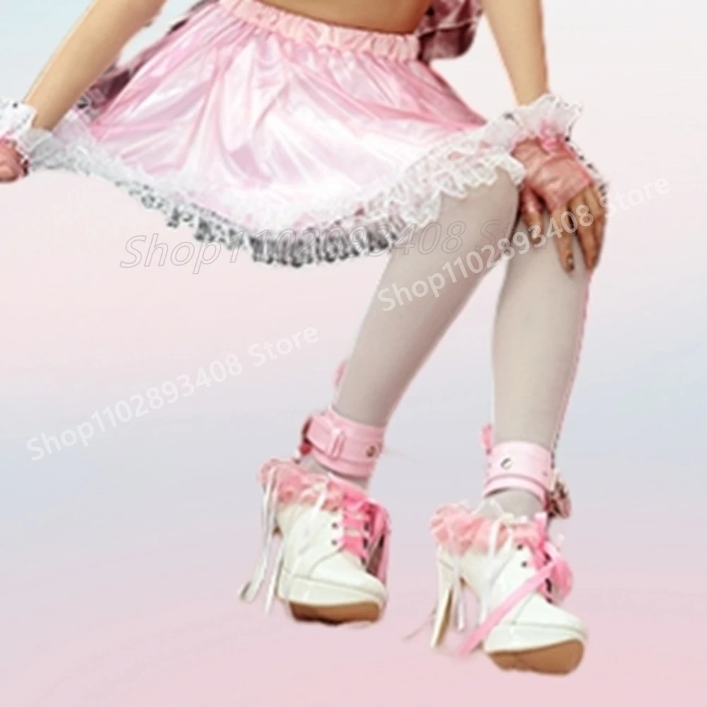 Flower Lace Cosplay Strappy Sexy Pumps Lock Metal Chain Design Cross Tied Hot Stiletto High Heel Women Shoes 2025 Para Mujere