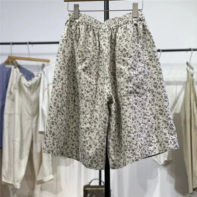 

Новые летние женские брюки-шорты с эластичным поясом до колена, с цветочным принтом, повседневные, с широкими штанинами, модные, с карманами