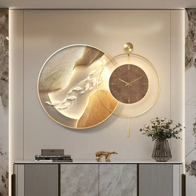 Modern Luxury Restaurant Decoration Simplicity Living Room Nine Fish Chart Clock
