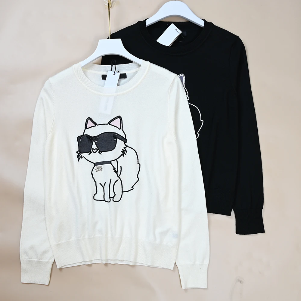 

Casual Sle Long Sve Knitted Sweater round Ne Wool Camere Cartoon Patterned Women's Faion Spring Season Regular Fit