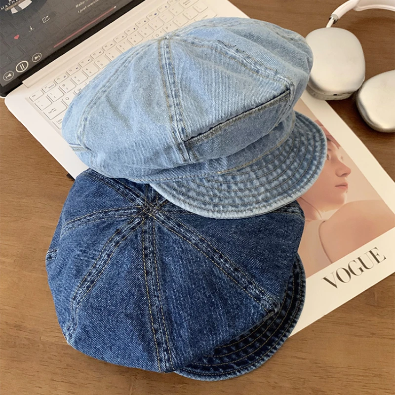Japanese Retro Denim Cloud Berets Cap for Women Spring and Summer