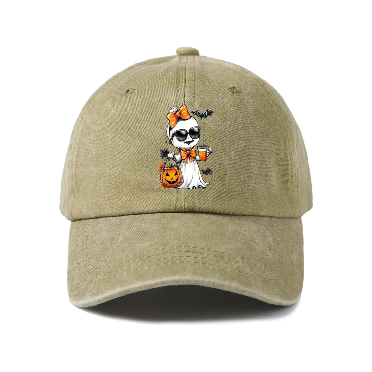 Cute Dog Halloween Graphic Baseball Cap, Vintage Washed Adjustable Unisex Dad Hat, Casual Gift