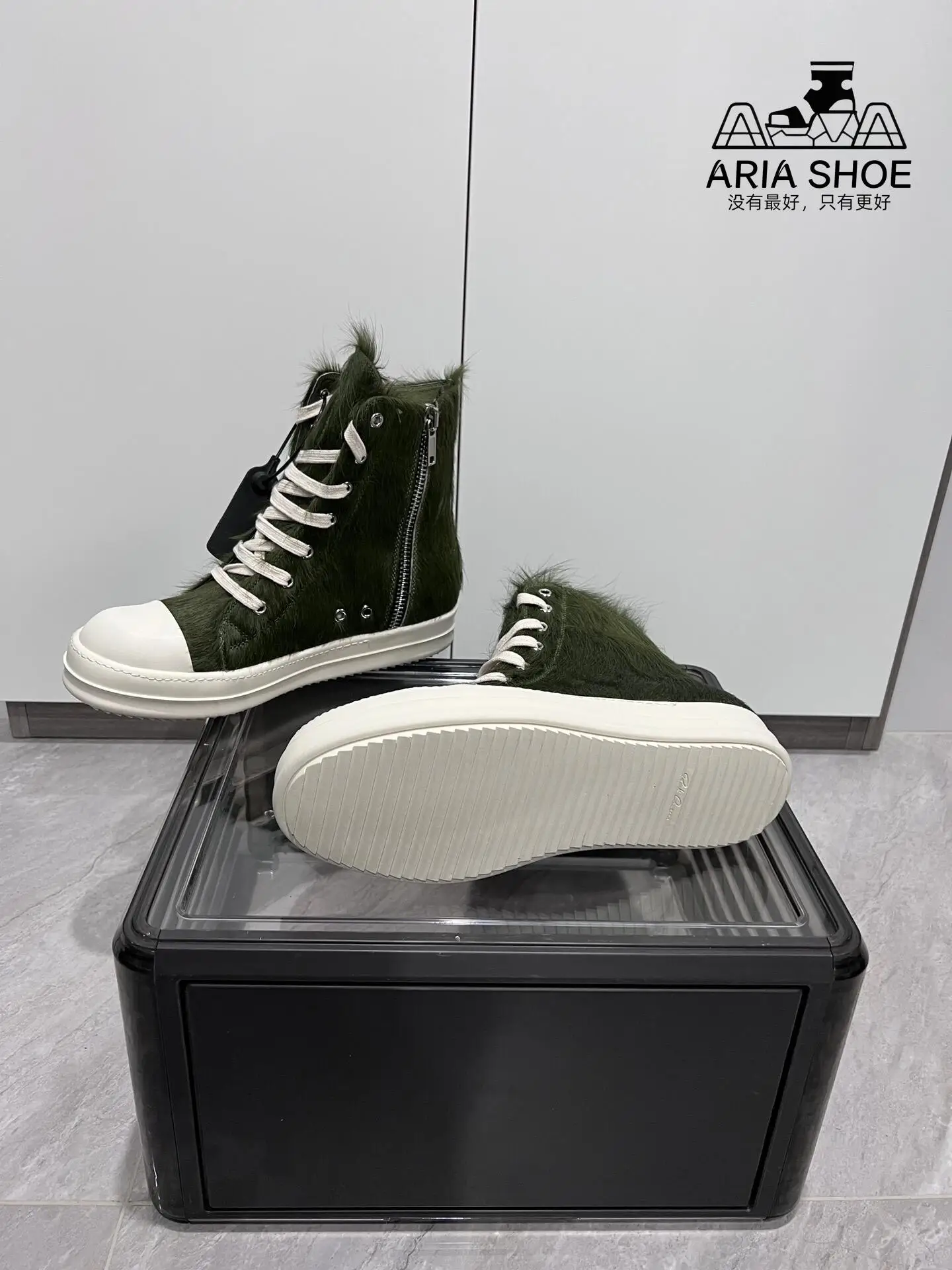 Ricks New Upgraded Men's Shoe With Green Grey Pink Black Long Horsehair High Top Layer Cowhide Owen Women's Casual Flat Sneakers