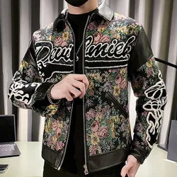 Letter Jacquard Jacket Coats Print Leather Stitching Baseball Jacket  Hip Hop Streetwear Stitch Stage DJ Club Bomber Jacket