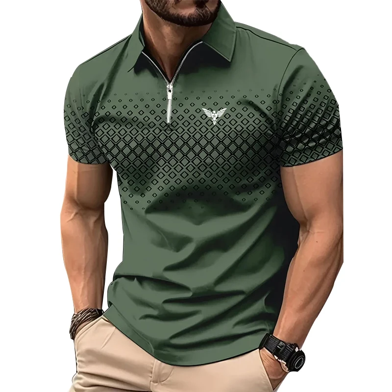 Polo con estampado de logotipo para hombre, camiseta de negocios de manga corta con cremallera, moda de verano