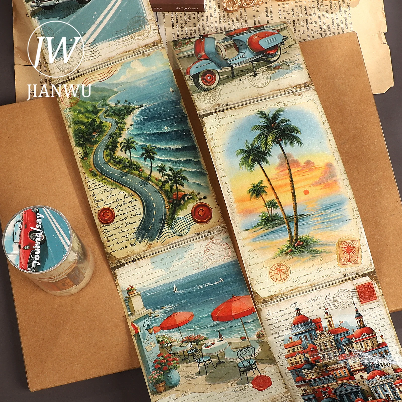 JIANWU 80mm*205cm Vintage Summer Dream City Travel Landscape Material Collage Scrapbooking Washi Tape Journal Stationery