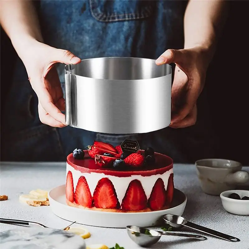 AEB0-Round Cake Mold Cake Ring 16-30Cm Telescopic Mousse Ring Adjustable Stretch Heightened Baking Cake Ring 15Cm High