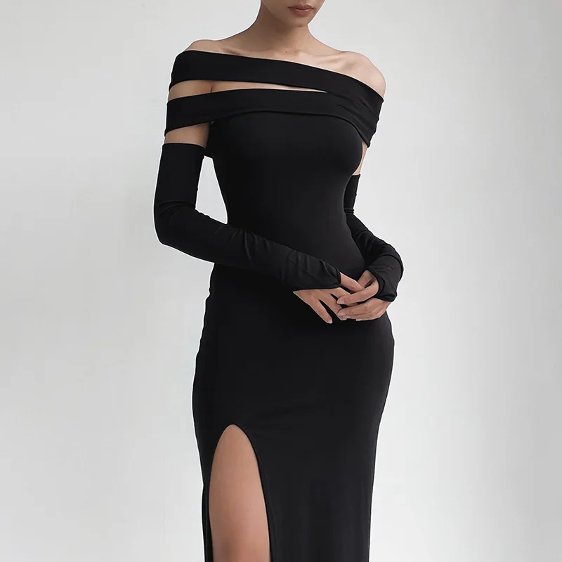 

Summer dress women's sexy black off shoulder lace up dress sleeveless bandage slit party backless fashionable casual dress