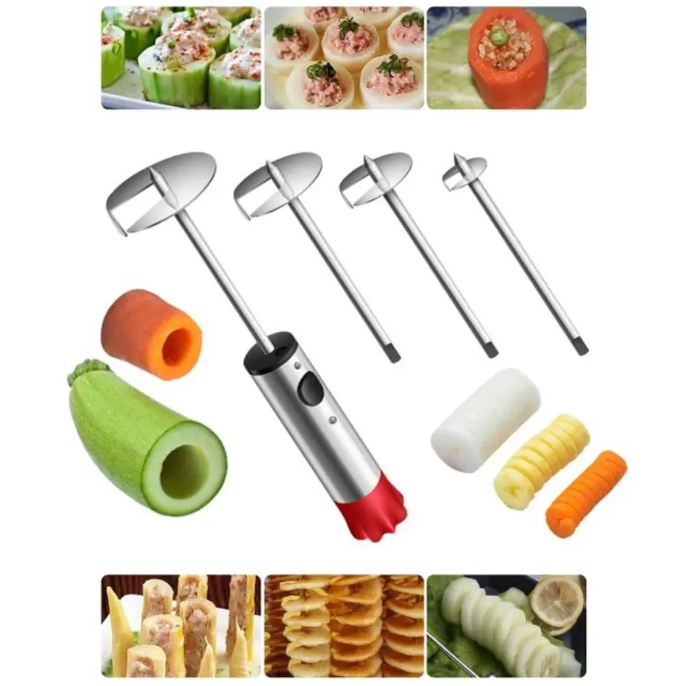 Time-saving Vegetables Dig Hole Opener Drill Spiralizer Healthy Stainless Steel Easy To Use Versatile Core Remover Set Durable