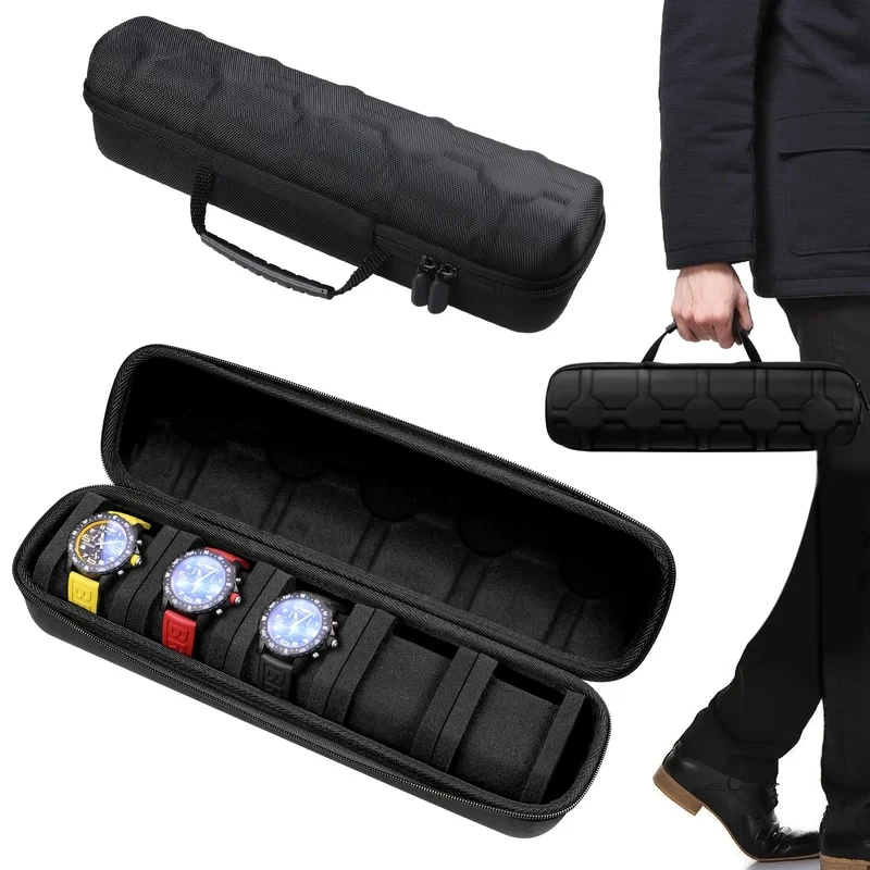 3/ 5-Slot Watch Case Hard Shell Travel Organizer With Pillow Insert Gift Ready (Black),Suitable For Smart Watch Storage Bag