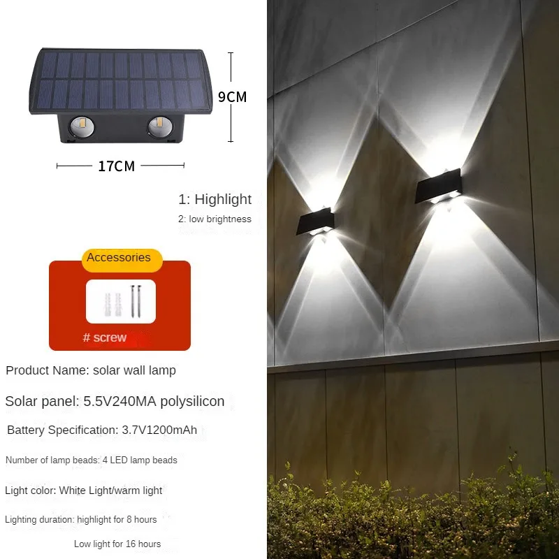 Lâmpadas solares do jardim impermeável ao ar livre, Bright LED Chips, Pátio Moda, Lâmpada de parede de rua