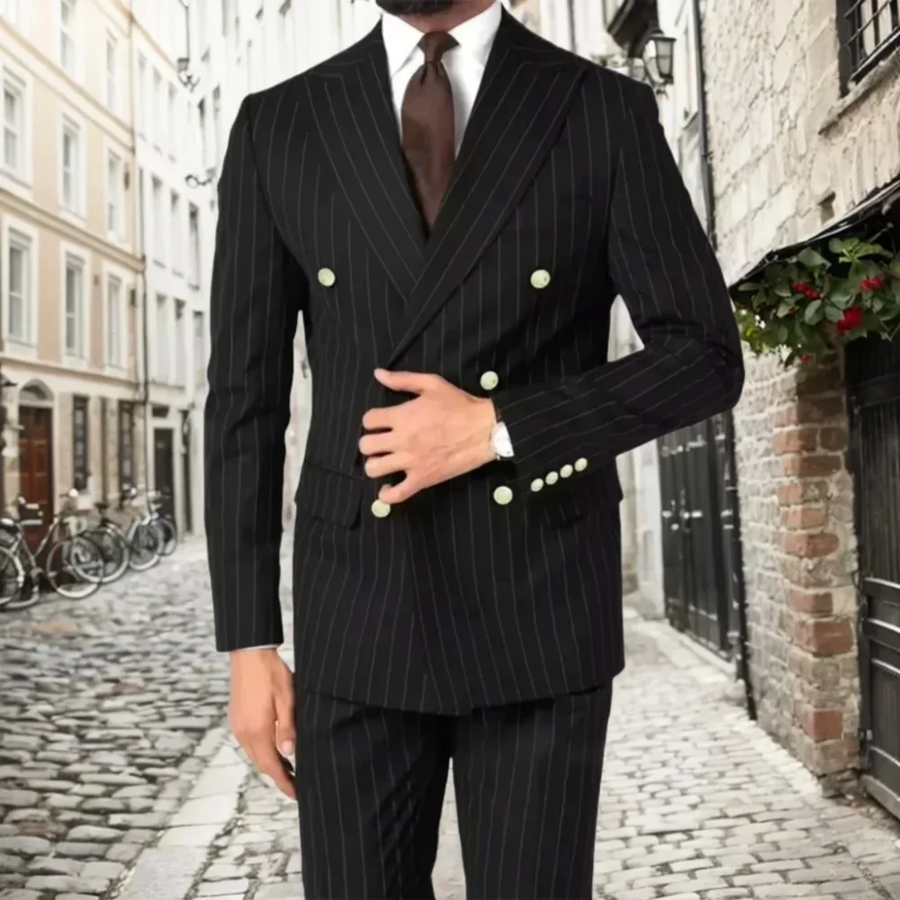 

Men's Suit Style Slim Stripe 2 Piece Fit Business Professional Formal Wear Wedding Suit Jacket+Pant