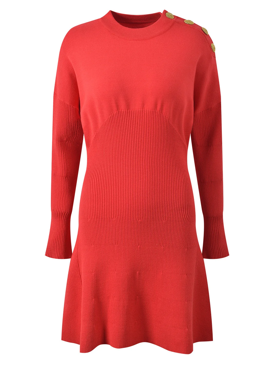 

Ele round Ne Single oulder Knitted Dr with Metal Bule Long Sve Faionable Spring Summer New Arrival for Ladies