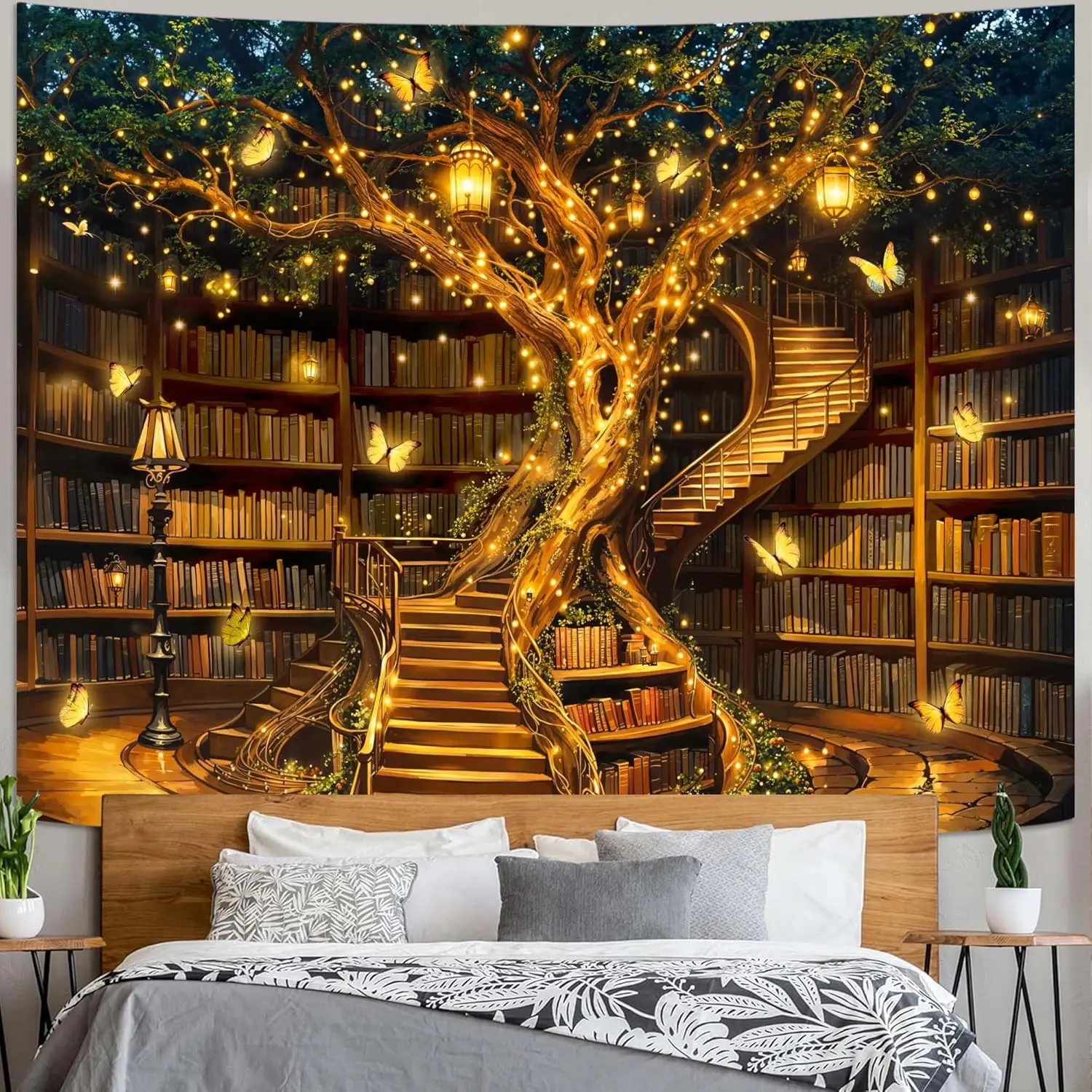 نسيج حائط لشجرة الحياة السحرية من Spenlife، نسيج شجرة رف الكتب الخيالي لديكور الغرفة، نسيج مسحور