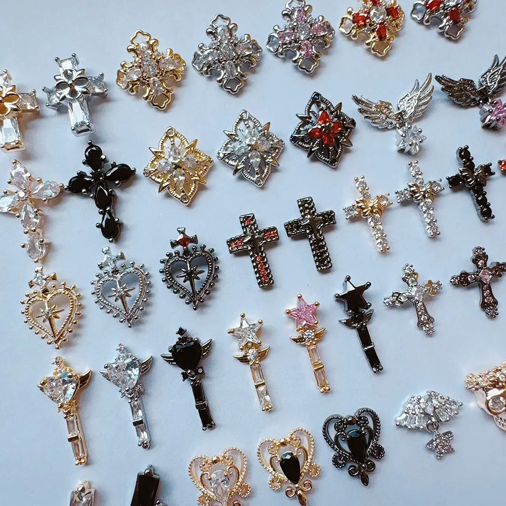 10 pièces/lot de luxe Halloween croix noire coeur Zircon métal ongles bijoux décorations Nail Art accessoires breloques pièces fournitures