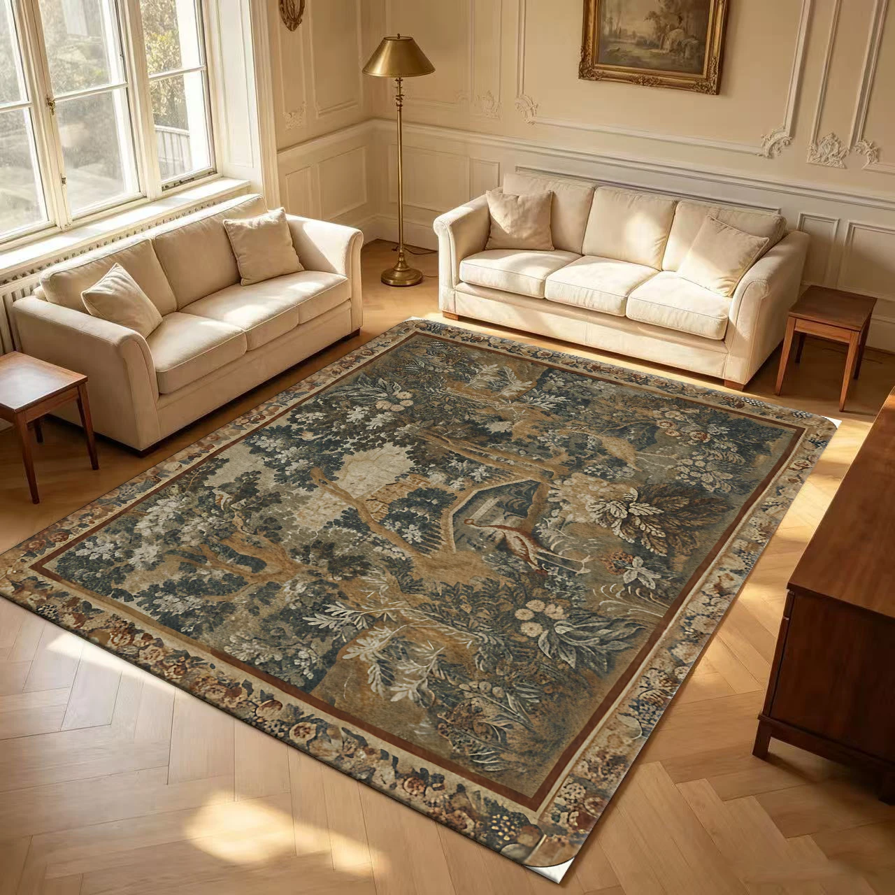 Vintage Forest Birds Landscape Tapestry Rug
