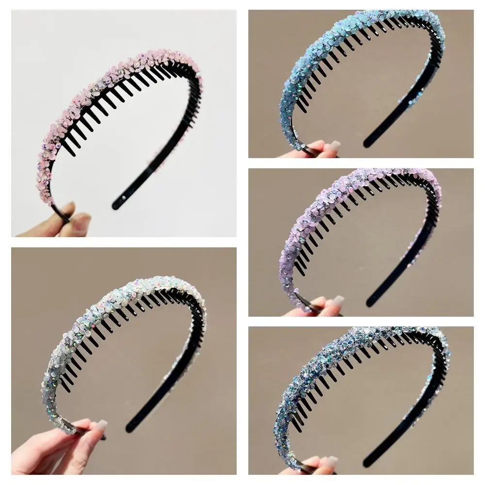 甘いラインストーン滑り止めヘアバンドパールプラスチッククリスタル歯ヘッドバンド韓国スタイルの帽子薄い洗顔ヘアフープレディ