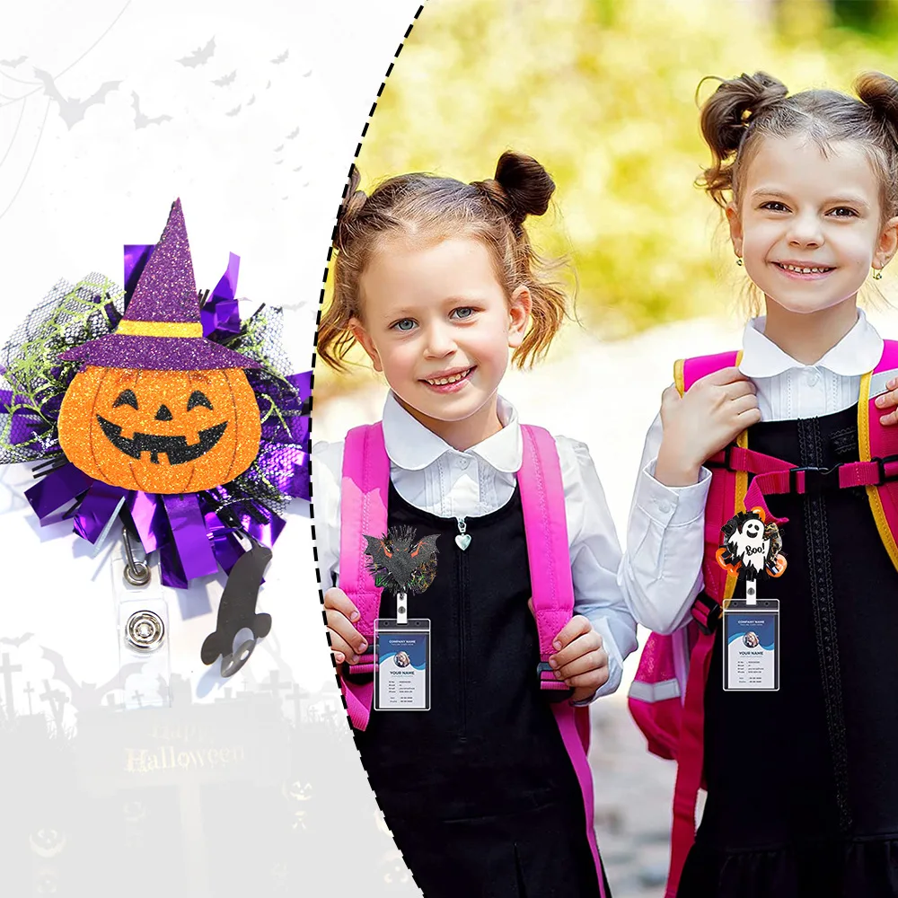 

Flash Powder Badge Multifunctional ID Buckle Ghost Skull Badge Glitter Badge Reel For Halloween Party Ghost Festival Students