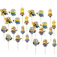 24PCS Minions Cake Topper Birthday Party Decoration Girl Boy Cake Decoration Card Topper Baby Shower Birthday Party Cupcake Flag