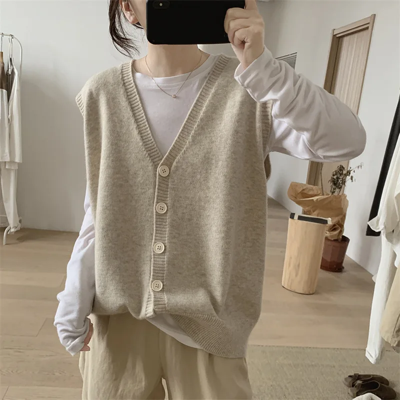 

Autumn Women V-Neck Single Breasted Women Elegant Solid All-match for Ladies Leisure Knitted Korean Fashion Loose Tops Outerwear