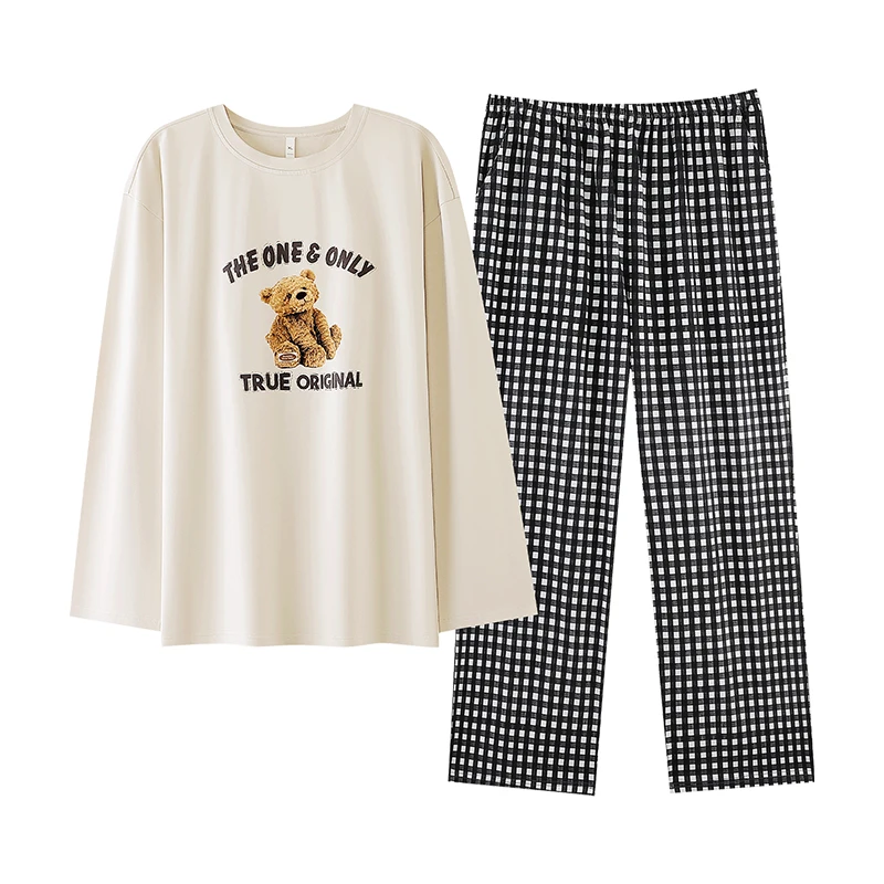 Newest Spring and Autumn Couple Pajama Set Knited Cotton Men And Women Long Sleeve Casual Pyjamas