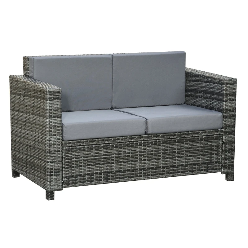 Garden sofa, 2 seats, straight sofa, 4 detachable cushions, 130L x 70I x 80 Hcm, woven resin gray