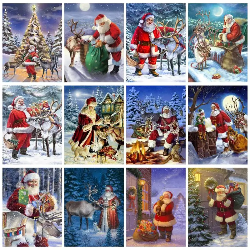 PhotoCustom Painting By Numbers Snowy Santa Claus With Frame Kits Picture Number Home Decor Unique Gift