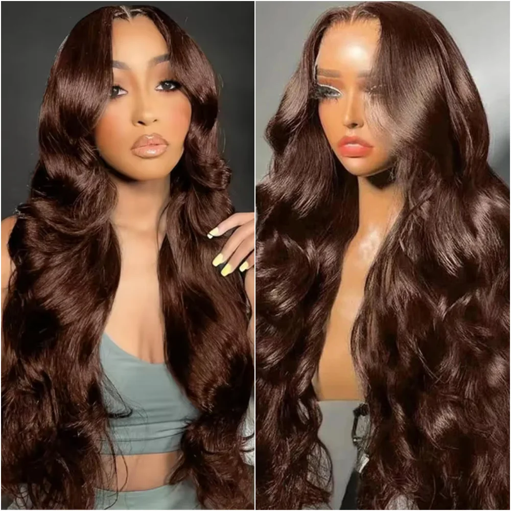 

Chocolate Brown 13x4 Lace Front Wig 13x6 HD Transparent Lace Frontal Wigs 100% Human Hair #4 Colored Body Wave Wigs Pre Plucked