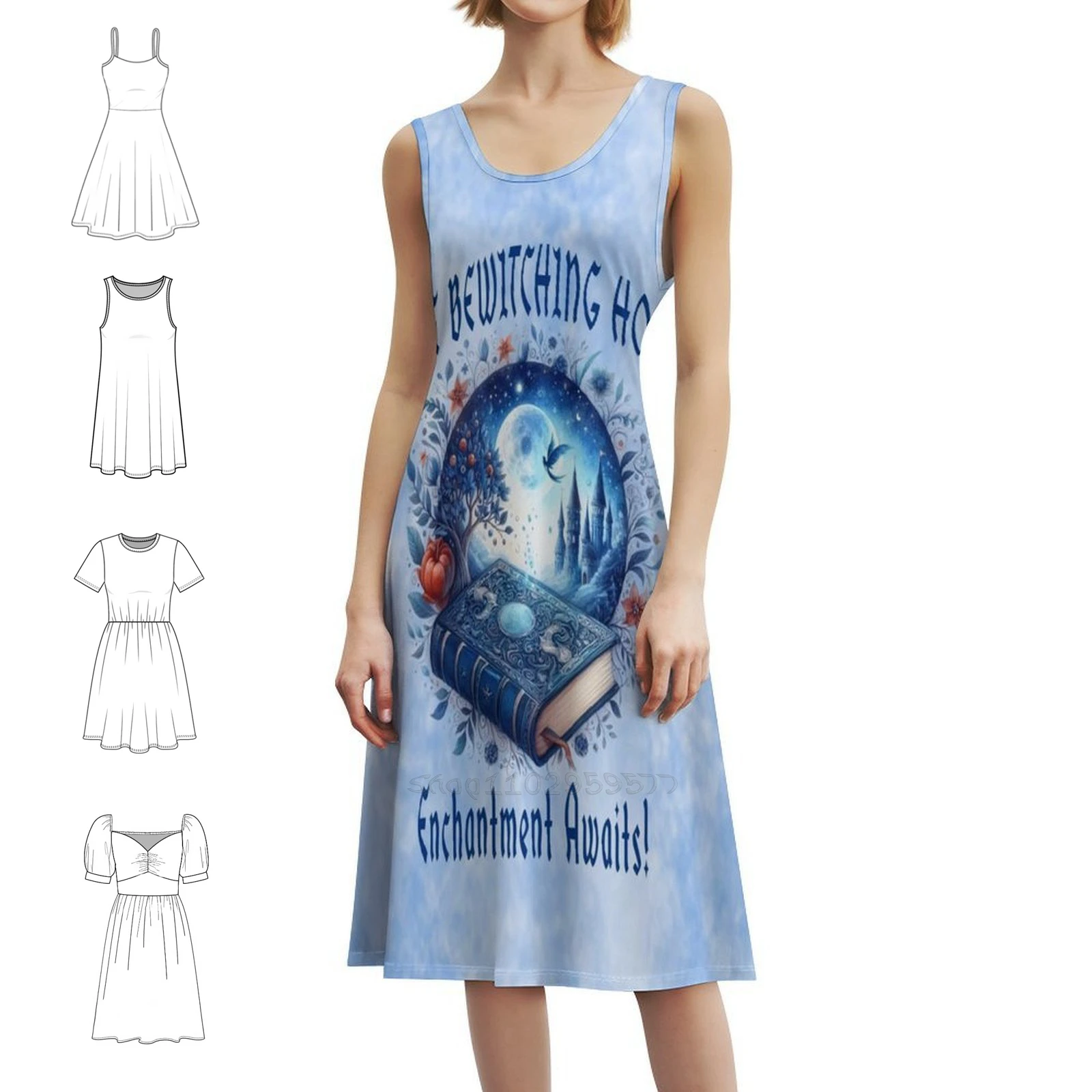 The Enchanted Grimoire: فستان The Witching Hour Beckons Bohemian بدون أكمام للنساء مطبوع فساتين حفلات الشاطئ ساحرة #1