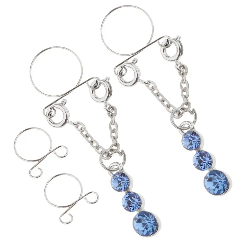 1 Pair Women Crystal Rhinestone Dangle Stainless Steel   Rings