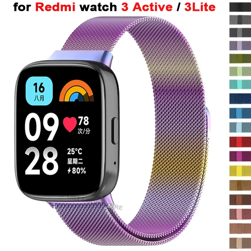 22mm Milanese Loop Strap for Redmi Watch 3 Lite Metal Steel Strap for Xiaomi Redmi Watch 3 Active for Galaxy Watch 6 5 4 40 44mm