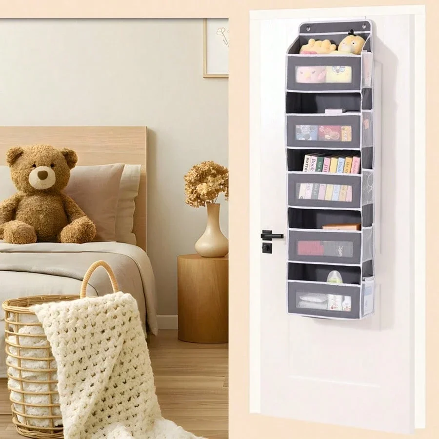 [Five-Layer Storage Box] Door-Mounted Storage Box With 5 Large-Capacity Pockets | Anti-Tipping 44-Pound Load-Bearing Door-Mounted Storage Box, Suitable For Storage And Organization In Bedrooms, Bathrooms, Pantry, And Children's Rooms. A Must-Have For Orga