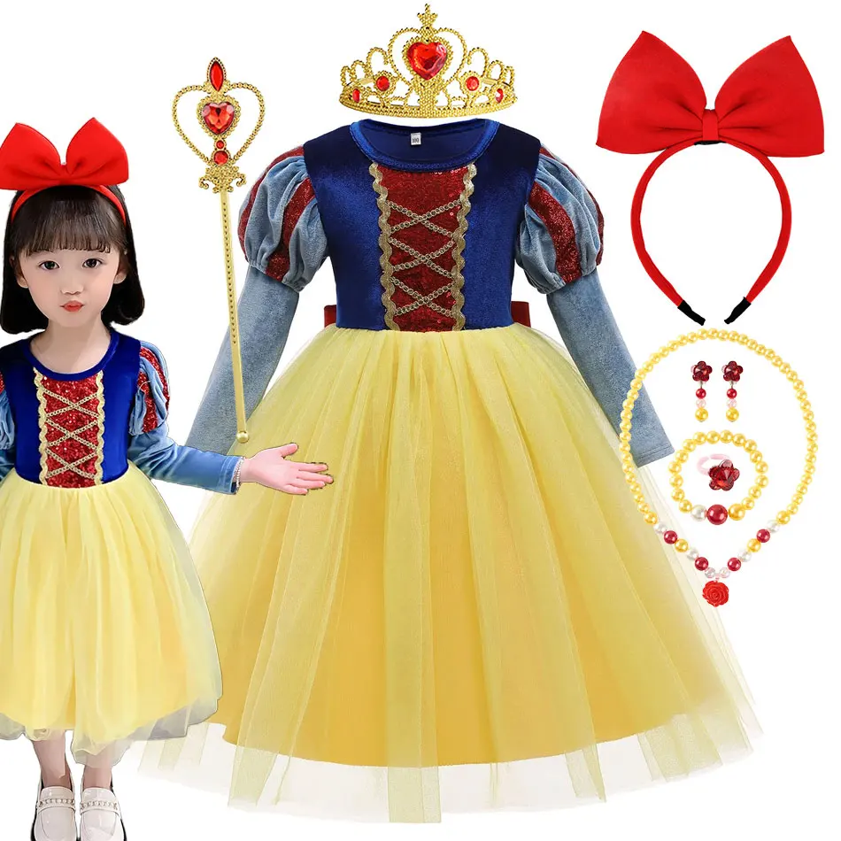 Bambino biancaneve Costume principessa Ball Gown Girls Girl Birthday Party Fantasy Velvet corpetto Mesh Tutu gonna Kid Cosplay Outfit