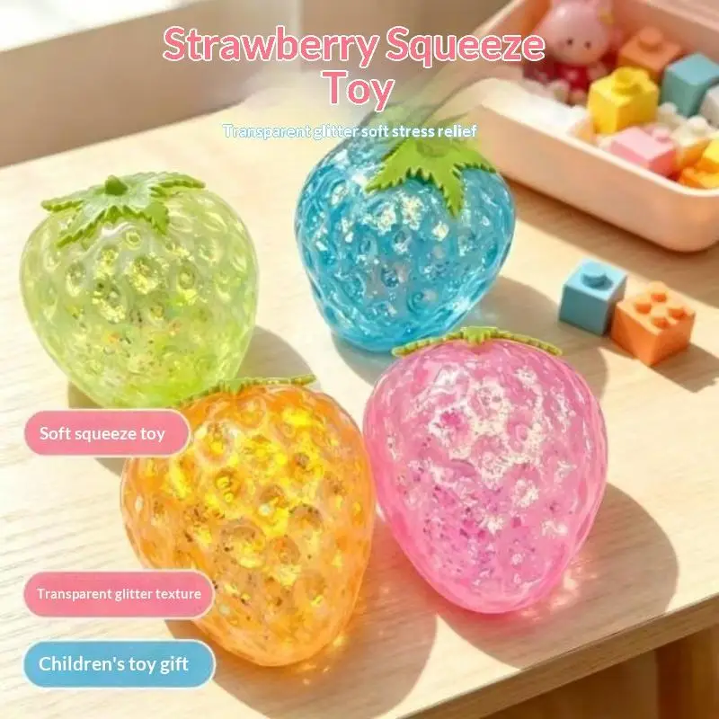 Strawberry Shaped  Squeeze Fidget Toy Soft Stress Relief Toy for Kids Preschool Classroom Rewards Gifts
