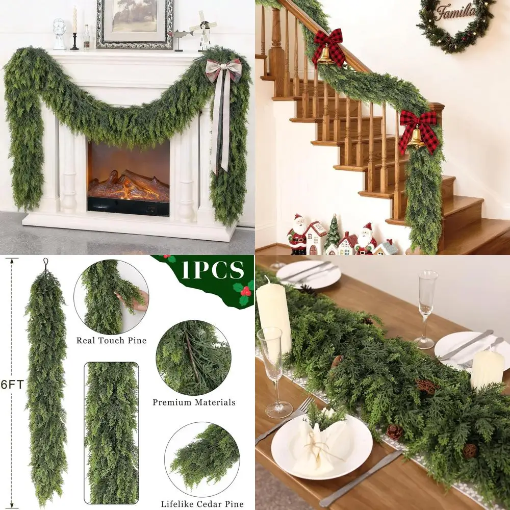 

6-Foot Premium Cedar Artificial Garland with Realistic Touch, Thick Green Pine Needles for Holiday Decor - Indoor/Outdoor Use