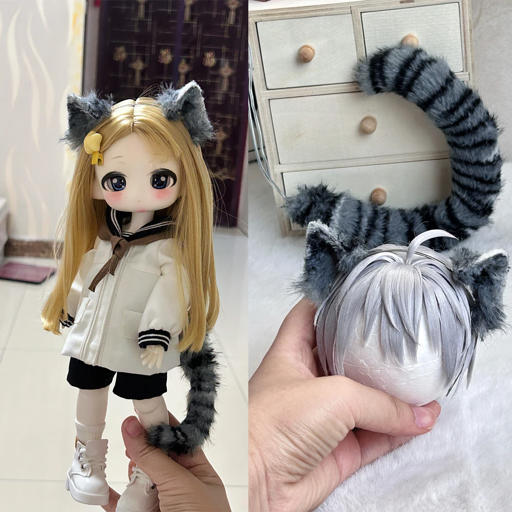 

D09-P783 детская игрушка ручной работы 1/3 1/4 1/6 кукла BJD/SD кукла имитация животного плюшевая полосатая повязка на голову с кошачьими ушками