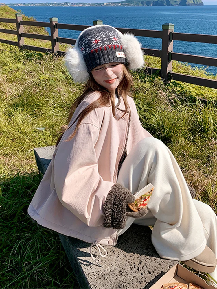 

Женская утепленная куртка из овечьей шерсти с кожаными вставками, теплая, повседневная, универсальная, осень-зима 2025, новая модель в корейском стиле