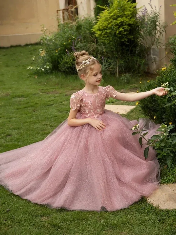 customized-girls-pink-wedding-dress-sequined-mesh-a-line-flower-girl-dress-lace-applique-princess-dress-beauty-pageant