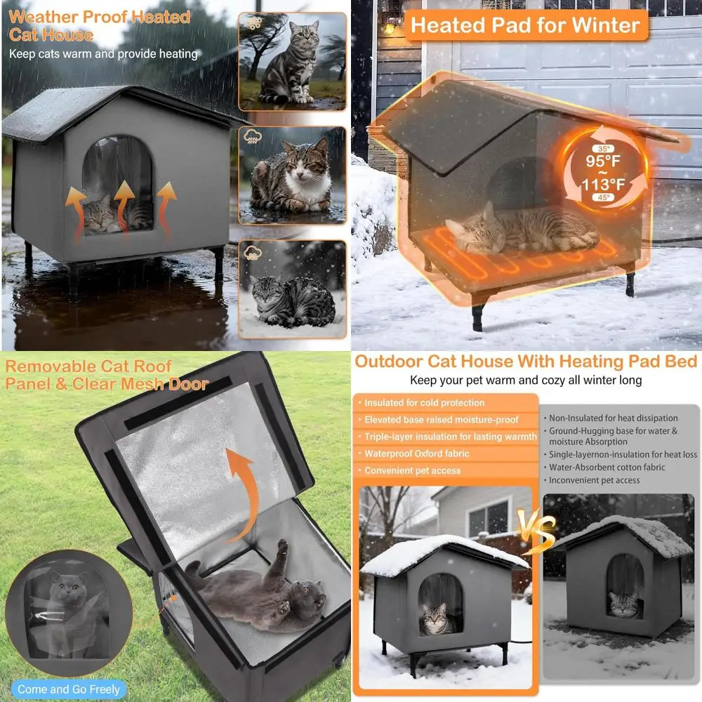 

Insulated Outdoor Cat Shelter with Heated Pad, Elevated Feral Cat House for Indoor/Outdoor Use (Heat Gray)