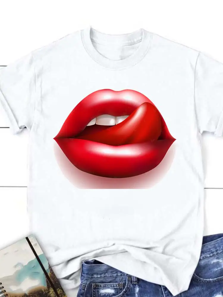 

Graphic T Shirt Clothing Sexy Lip Clothes Women Short Sleeve 90s Trend Love Summer Tee Fashion Cartoon T-shirt Female Top