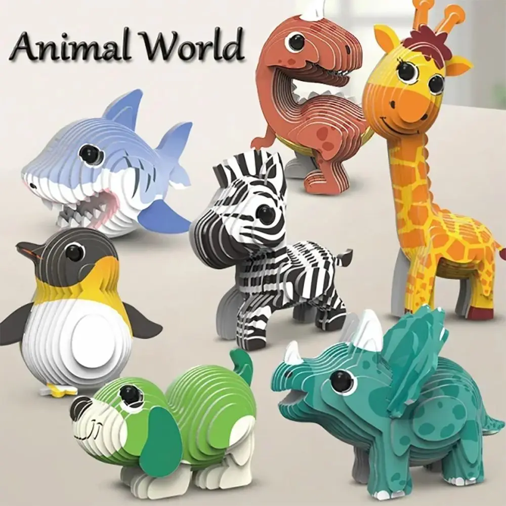

3D пазл из бумаги, модель животного, игрушка в коробке, динозавр, жираф, бегемот, Акула, правописание, Забавный пазл, развивающая игрушка с прекрасным движением