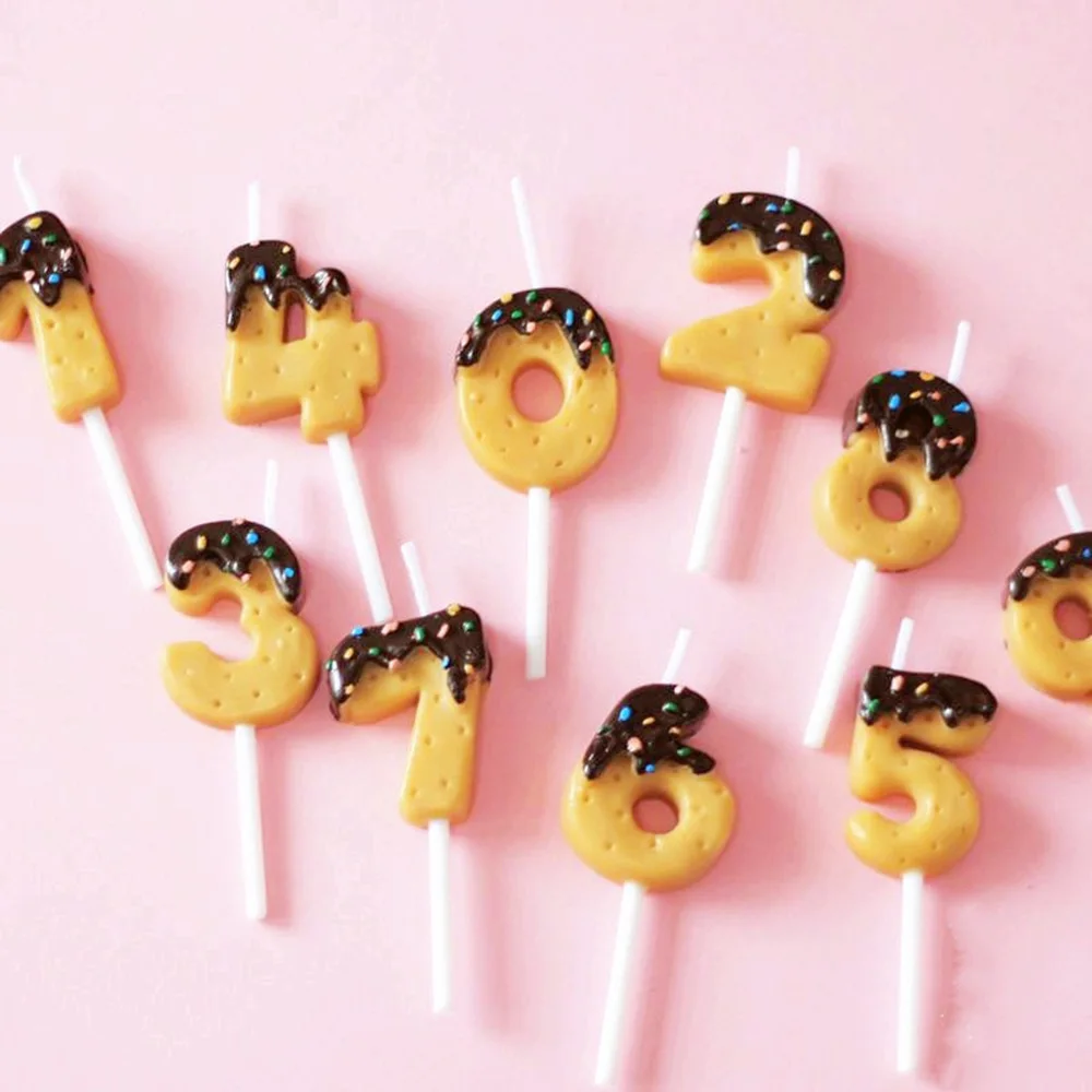 1pc Sweet Chocolate Biscuits Donut Digital Candles For Cake Topper 0-9 Number Wishing Gradient Party Baking Supplies