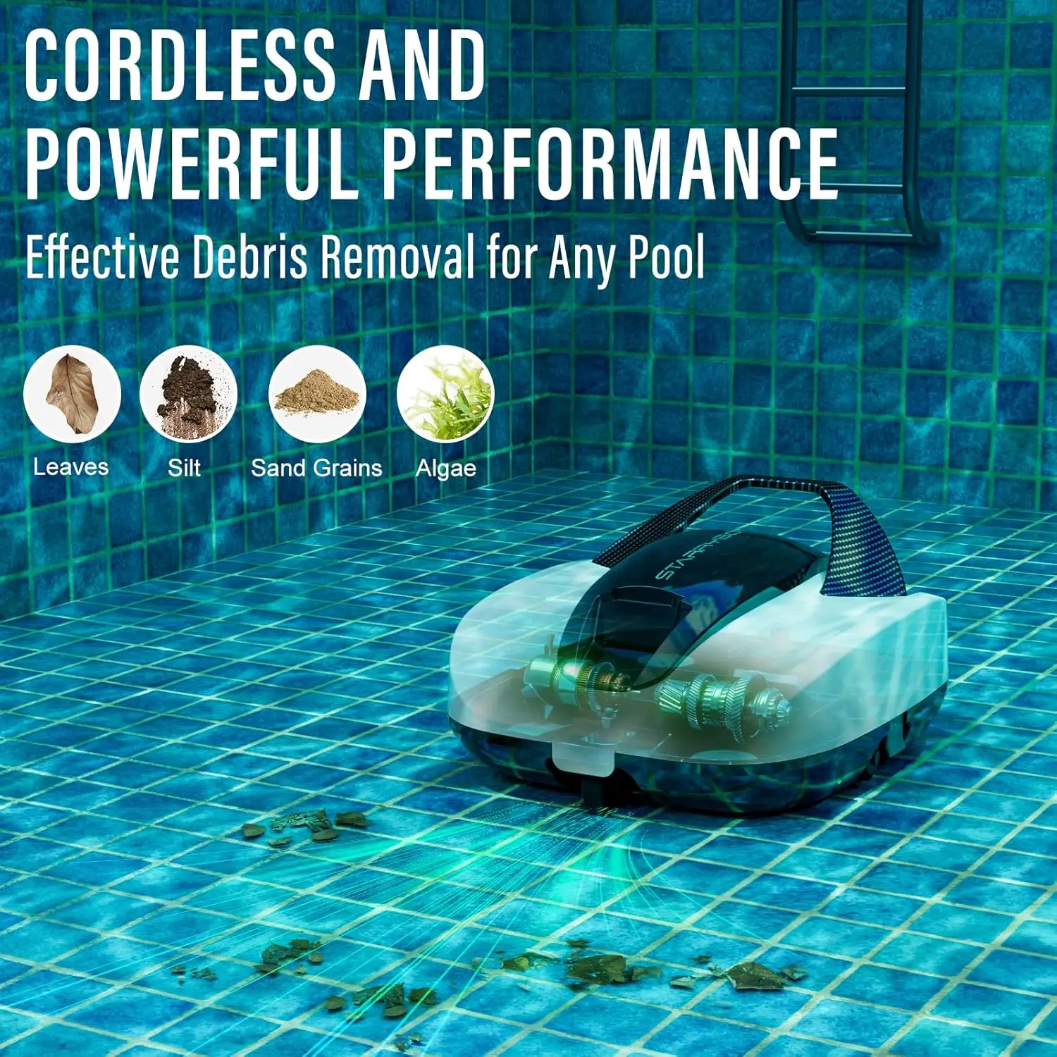 Pool Cleaner, Portable Swimming Robotic Pool Vacuum Self-Parking Technology, Ideal for Above-Ground Pools