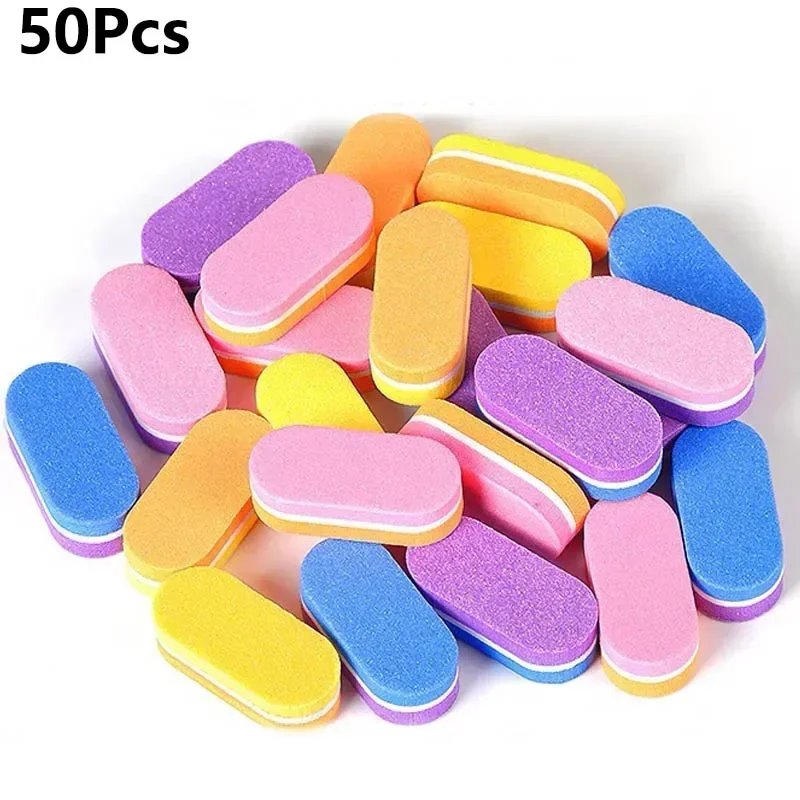 

50Pcs Mini Nail Files Multi-colored 100/180 Reusable Double Side Buffering Sponge Portable Washable Nail Tools For Travel