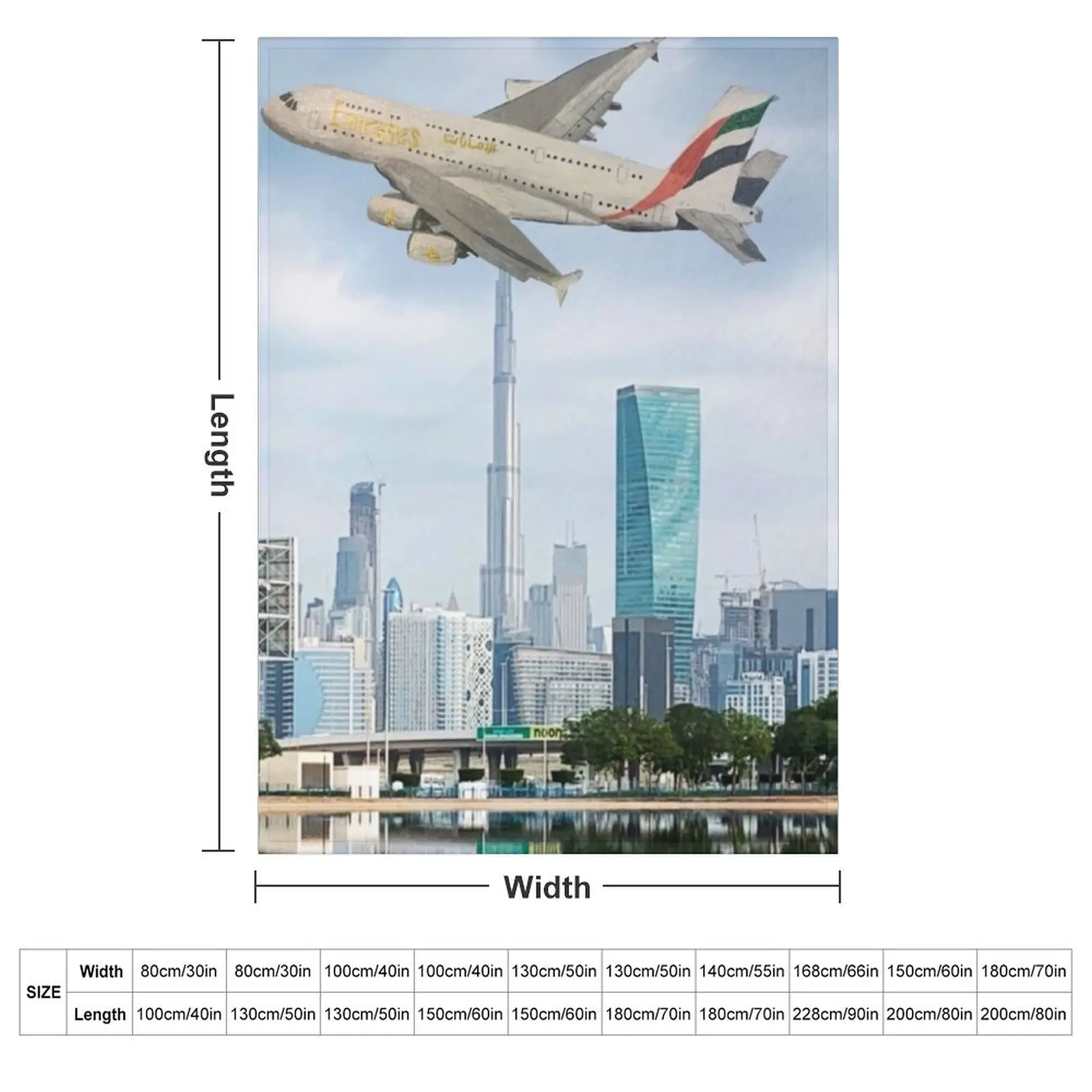 Emirates Airbus A380 flying over Dubai Throw Blanket Luxury Throw Custom for winter Blankets