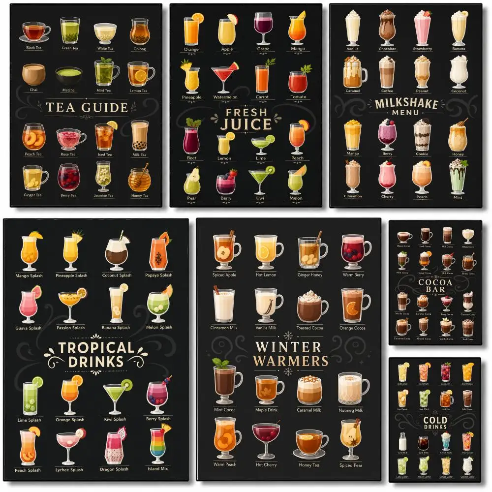 Drink Guide Gift for Bartender Poster Wall Art Painting For Home Room Decoration Bedroom Wall Decor Waterproof Posters