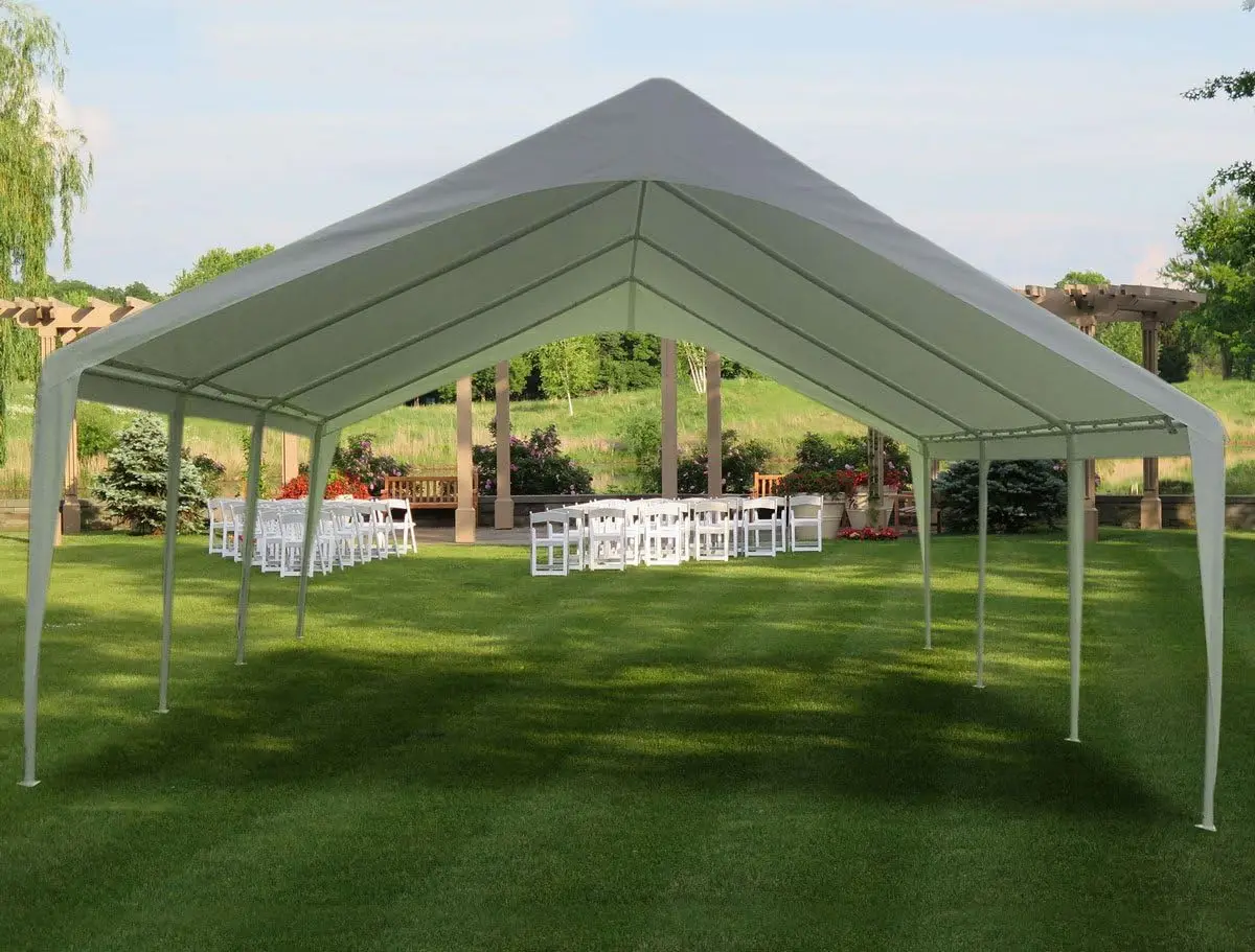 Impact 20' X 20' X 12' Portable Carport Garage Canopy, Outdoor Party Tent With 8 Dressed Legs, White