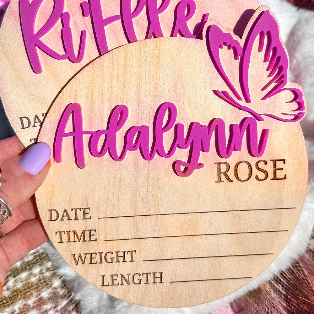 Baby Girl Name Sign With Butterfly, Baby Name Announcement Sign, Wooden Name Sign, Birth Hospital Announcement Sign, image 6