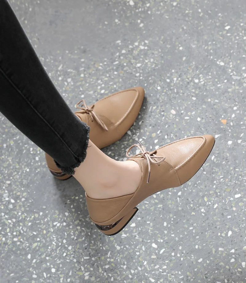 Pointed Toe Shoes For Women 2024 Low Heel Elegant Office Normal Leather Casual Ladies Summer Footwear Chic Point Hot Offer Price